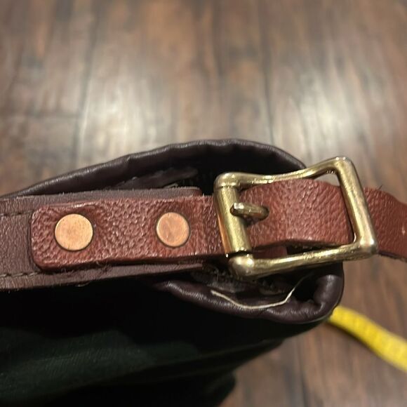 VTG made in USA Canvas Back shoulder bag green canvas brown leather trim EUC - Picture 15 of 16